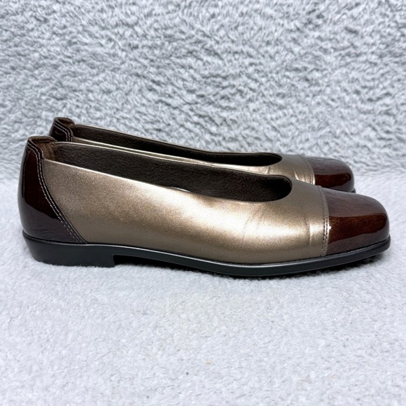 SAS Shoes - SAS Coco Womens Size 7.5 Slip On Ballet Flat Loafer Shoes Bronze Leather Cap Toe